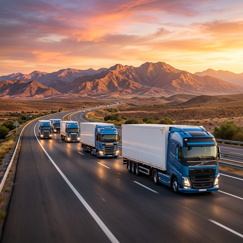 Flotte de camions GITMARE TRANSPORT sur autoroute marocaine
